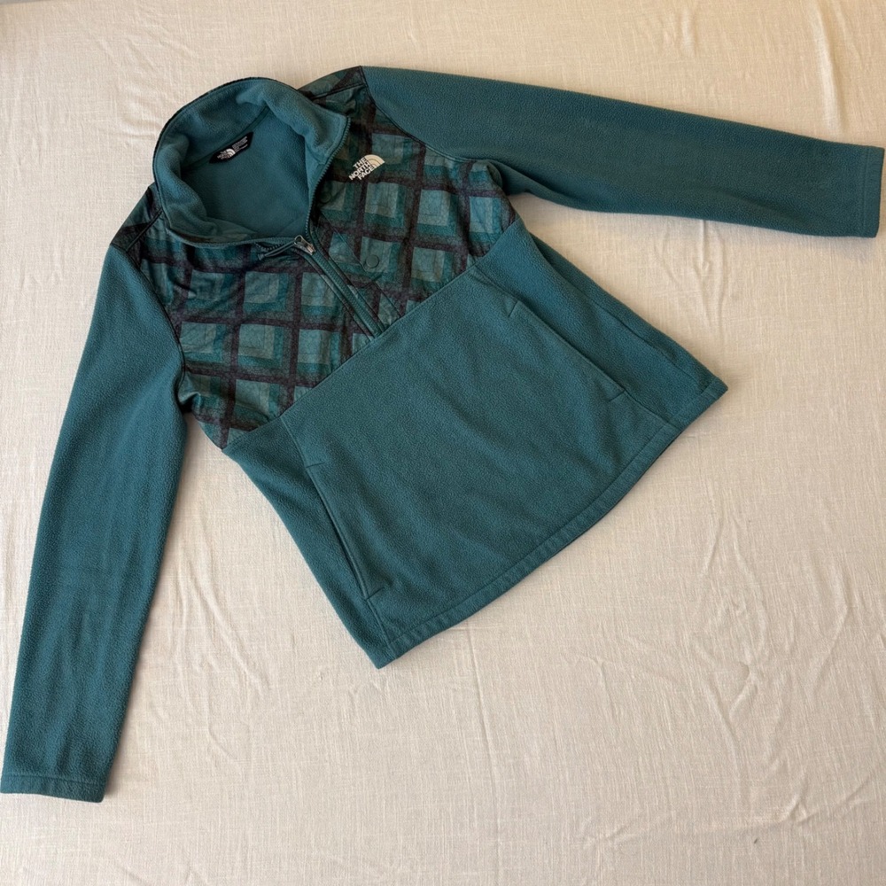 The North Face Womens Teal Geometric Print Quarter Zip Fleece Pullover Medium - Picture 4 of 11